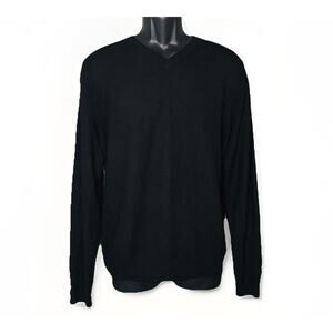 Nordstrom Mens Shop Large 100% 2-Ply Cashmere Luxury V-Neck Sweater Solid Black